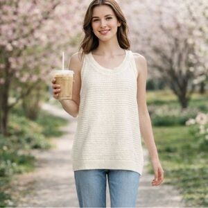 E BY ETCETERA WHITE SLEEVELESS 100% COTTON SWEATER WOMENS XL KNIT SPRING CASUAL
